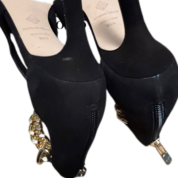 Antonio Melani Tiaa Black Suede Gold Chain Ankle Pumps Heels Size 8.5 - Picture 9 of 9